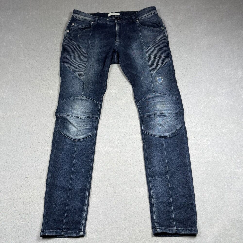 Pierre Balmain Jeans Men's Size 34x31 Blue Biker Moto Style Pockets Cotton